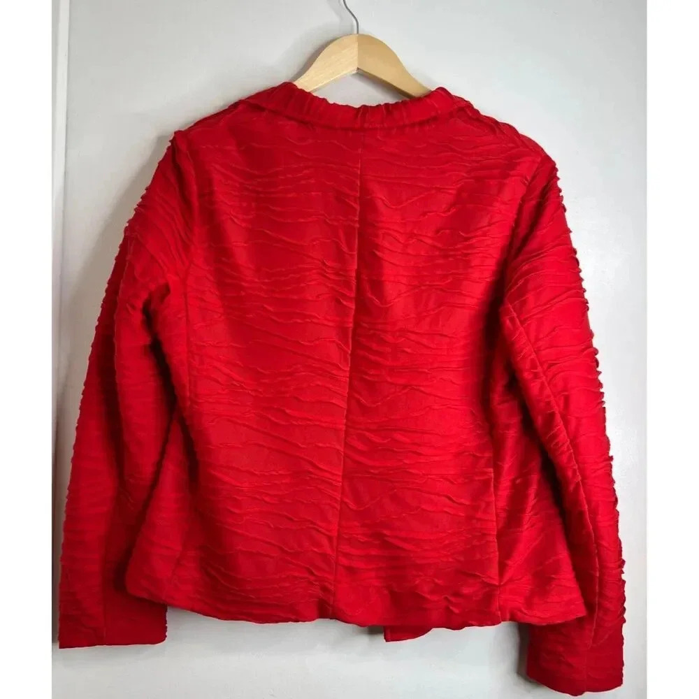 Chicos red blazer jacket open front textured zipper pockets career size Medium - Picture 4 of 4